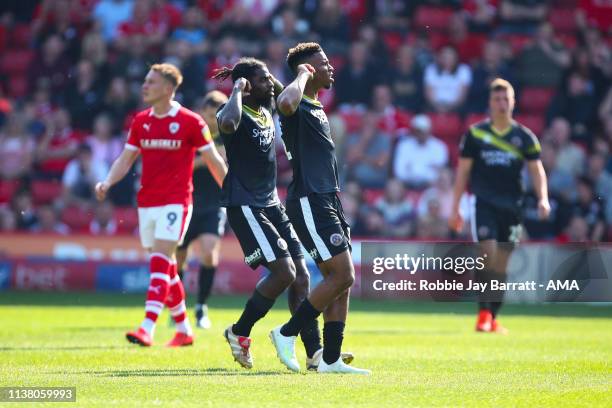 Tyrese Campbell of Shrewsbury Town celebrates after scoring a goal to make it 1-1 during the Sky Bet League One match between Barnsley and Shrewsbury...