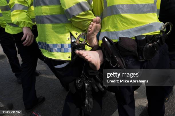 Extinction Rebellion climate change protest on 18th April 2019 in London, United Kingdom. Protesters occupy major London traffic arteries to call on...