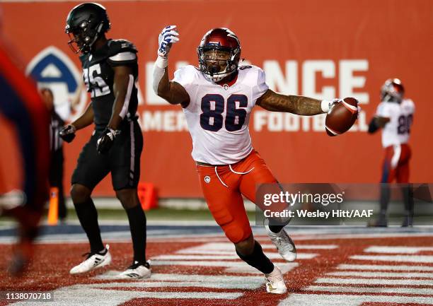 Dan Williams of the Memphis Express celebrates making the game-winning touchdown during overtime against the Birmingham Iron in their Alliance of...