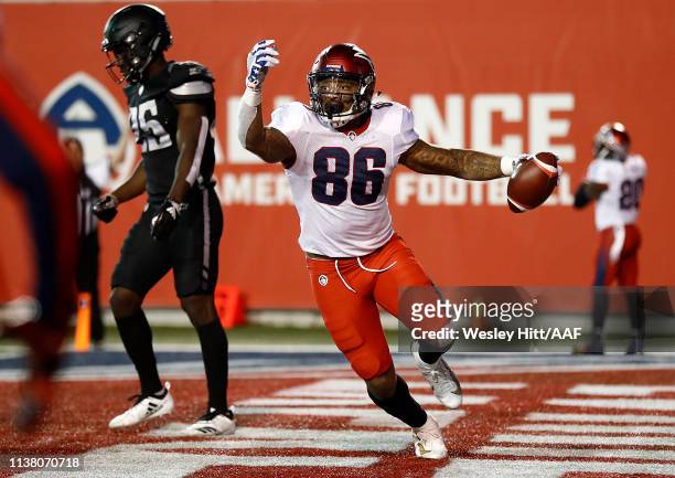 Dan Williams of the Memphis Express celebrates making the game-winning touchdown during overtime against the Birmingham Iron in their Alliance of...