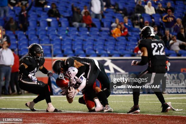 Reece Horn of the Memphis Express scores a touchdown against the Birmingham Iron during the fourth quarter of their Alliance of American Football...