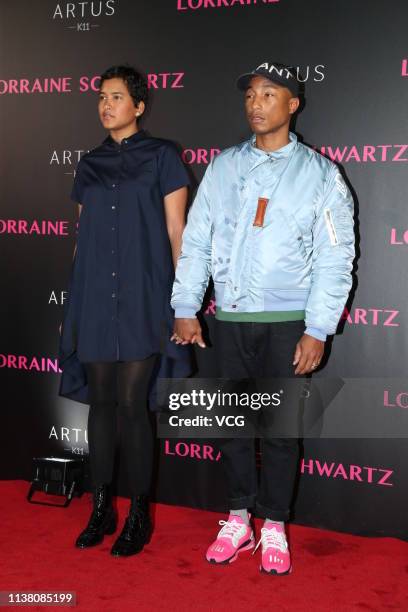 Helen Lasichanh and Pharrell Williams attend the celebrating party of The Jewelry of Lorraine Schwartz, 'Arts In All Its Forms' at Artus on March 24,...