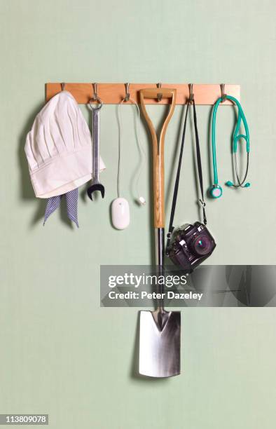 professional occupation coat rack - kochmütze stock-fotos und bilder