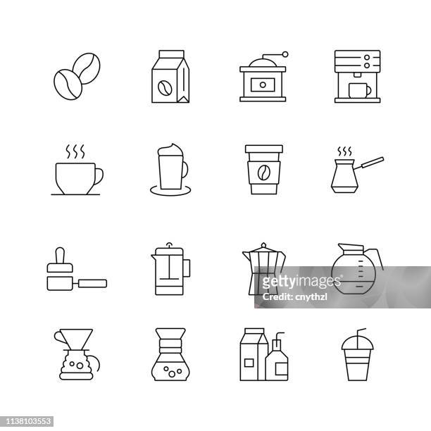 coffee related - set of thin line vector icons - aromatherapy stock illustrations