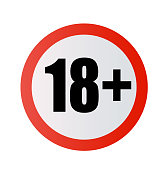 Under 18 years prohibition sign. adults only. Number eighteen in red crossed circle. symbols isolated on white background