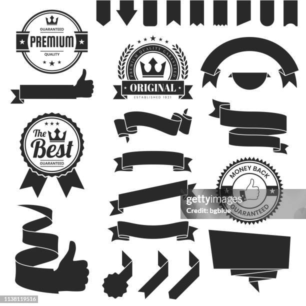 set of black ribbons, banners, badges, labels - design elements on white background - black thumbs up white background stock illustrations