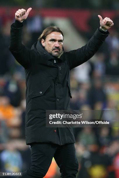 Norwich manager Daniel Farke celebrates their draw during the Sky Bet Championship match between Norwich City and Sheffield Wednesday at Carrow Road...