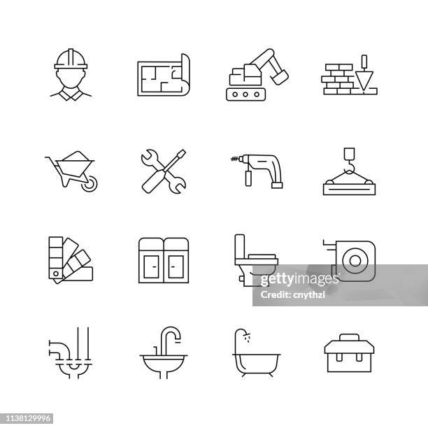 施工相關. 細線向量圖示集 - 建築師 幅插畫檔、美工圖案、卡通及圖標