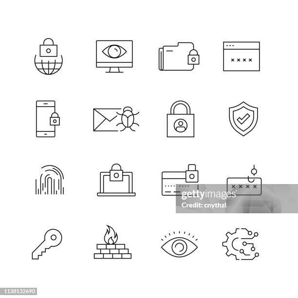 cyber security - set of thin line vector icons - application security abstract stock illustrations
