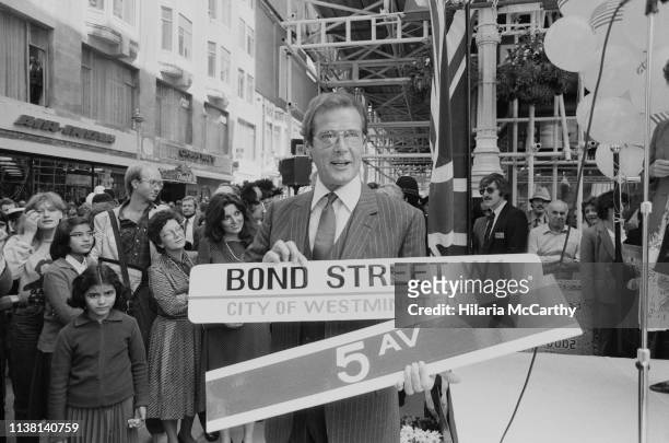 English actor Roger Moore attends an inaugural event in Central London, UK, 7th June 1983.