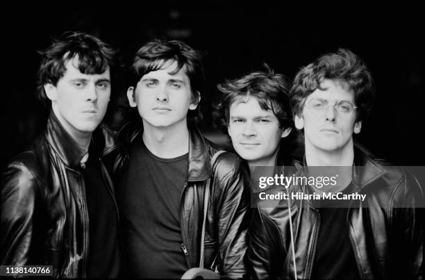 British actors Wayne Jackman, David Merrick, Martin Stone and Peter Capaldi, playing The Beatles in a revival of Willy Russell's musical 'John, Paul,...