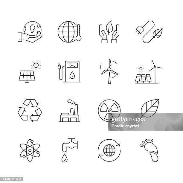 ecology related - set of thin line vector icons - set of globe web icons and vector logos stock illustrations