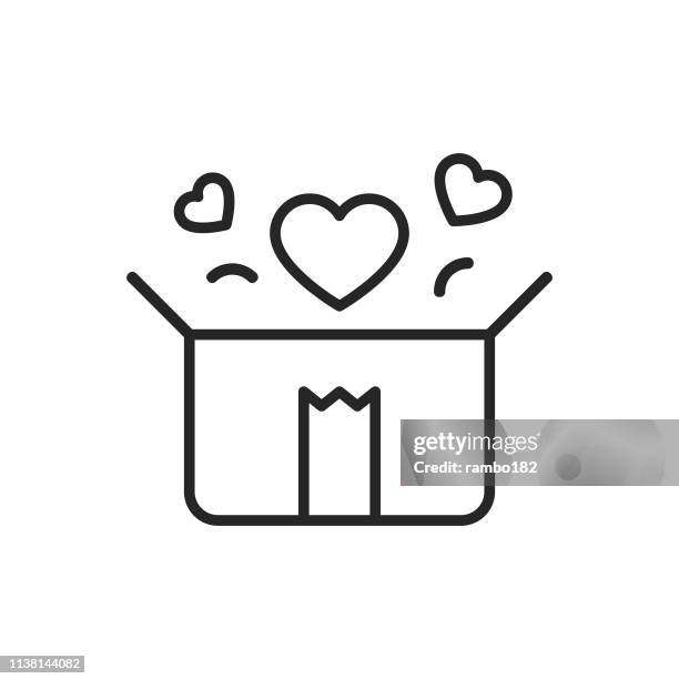 stockillustraties, clipart, cartoons en iconen met geopende gift met het pictogram van de lijn van harten. bewerkbare lijn. pixel perfect. voor mobiel en web. - heart box ribbon