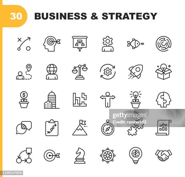 業務策略線圖示。可編輯的筆劃。圖元完美。適用于移動和 web。包含頭腦風暴、業務戰略、商務諮詢、溝通、企業發展等圖示。 - strategy 幅插畫檔、美工圖案、卡通及圖標