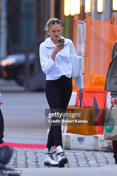 Romee Strijd seen out and about in Manhattan on April 19, 2019 in New York City.