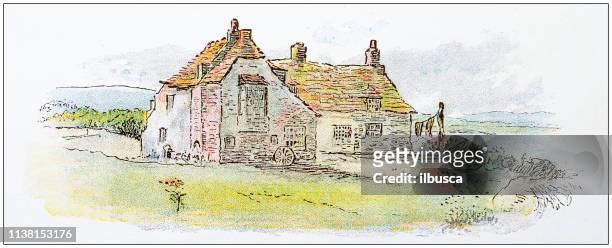 antique illustration by randolph caldecott: rural house - cottage stock illustrations