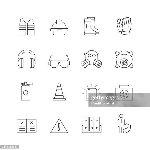 work safety - set of thin line vector icons - design occupation stock illustrations