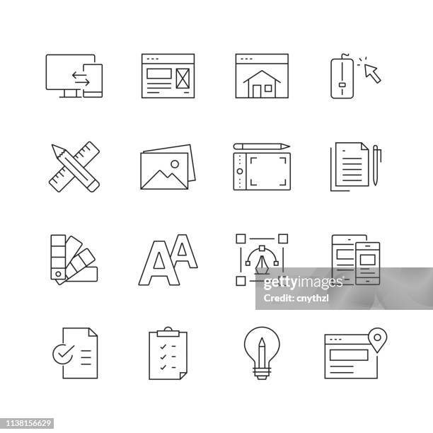 網頁設計-一組細線向量圖示 - html 幅插畫檔、美工圖案、卡通及圖標