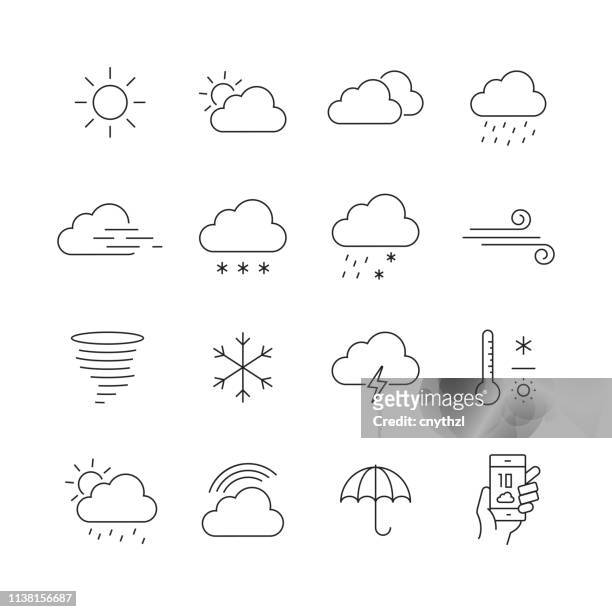 wetter related-set of thin line vector icons - sonnig stock-grafiken, -clipart, -cartoons und -symbole