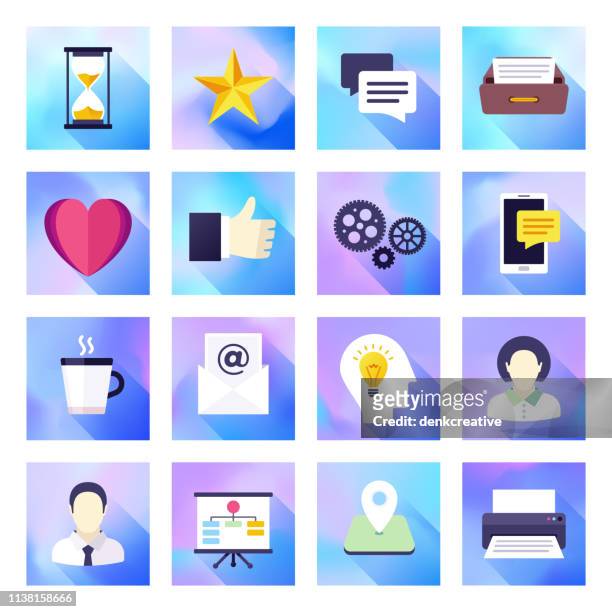 business network relationships holographic gradient style vector flat icon set - human hologram stock illustrations