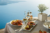 Dinner for two with fish dishes and white wine