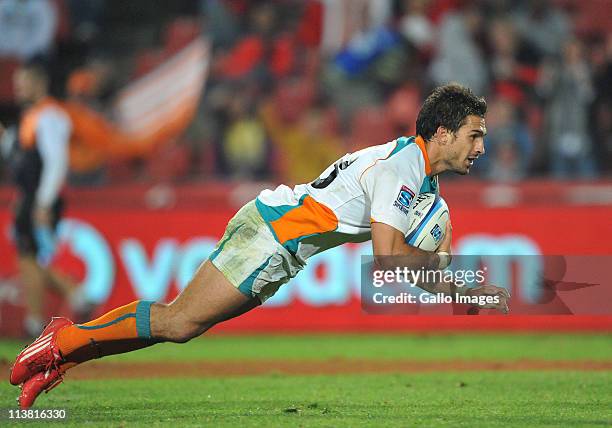 Robert Ebersohn of the Cheetahs dives over for his try during the Vodacom Super Rugby match between MTN Lions and Toyota Cheetahs at Coca Cola Park...