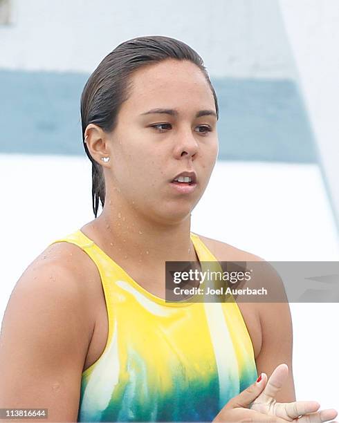 Tammy Takagi of Brazil prepares for her dive during the Women's 3 Meter Preliminary round of the AT&T USA Grand Prix Diving at the Fort Lauderdale...