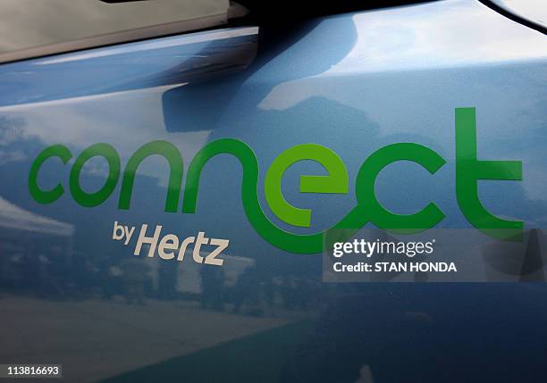 Connect by Hertz logo on a Nissan Leaf electric car at the Seward Park Co-op apartments on the Lower East Side of Manhattan May 6, 2011 in New York....