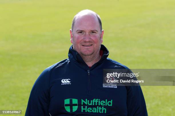 David Sales, the Northants batting coach, poses for a portrait during the Northamptonshire County Cricket photocall held at The County Ground on...