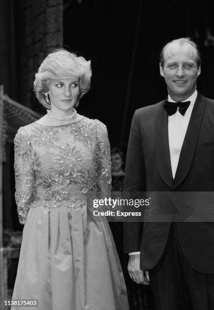 Diana, Princess of Wales with Crown Prince Harald of Norway at a performance by the London City Ballet in Oslo, Norway, 13th February 1984. She is...