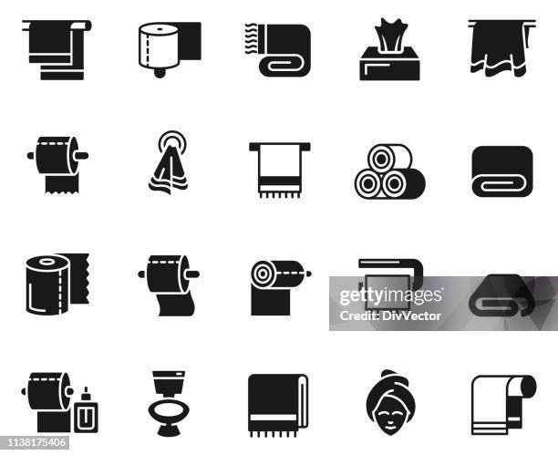 towel and napkin icon set - bathrobe stock illustrations