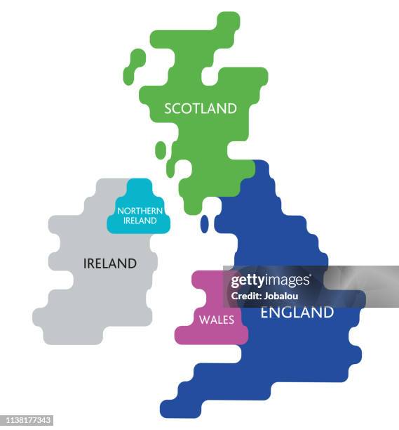 abstrakte karte-großbritannien und irland - england stock-grafiken, -clipart, -cartoons und -symbole