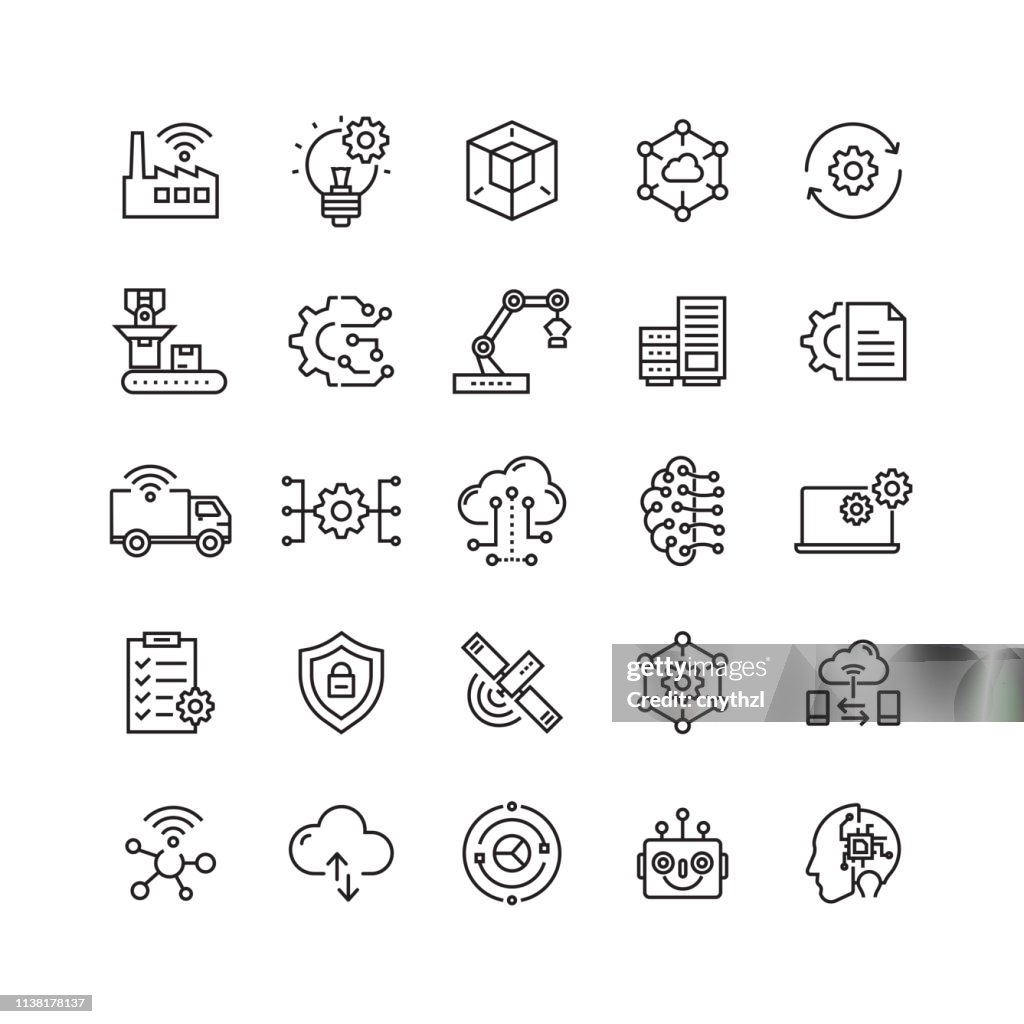 Industry 4.0 Related Vector Line Icons
