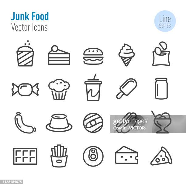 junk food icons - vector line series - savory pie stock illustrations