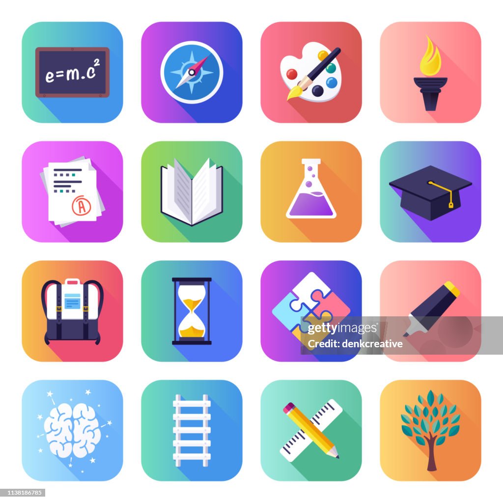 Graduation & Board Certification Flat Smooth Gradient Style Vector Icons Set