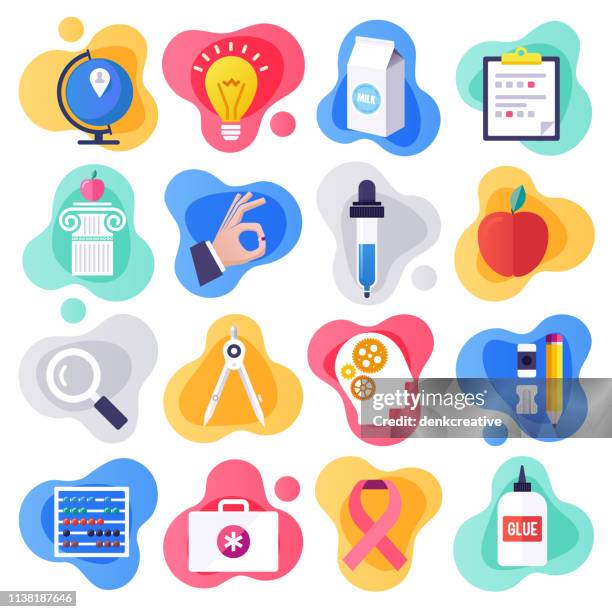gesundheitspädagogik & kommunikation flat liquid style vector icon set - kantine stock-grafiken, -clipart, -cartoons und -symbole