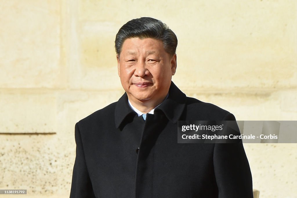 French President Emmanuel Macron Receives Xi Jinping, China's President At Elysee Palace In Paris