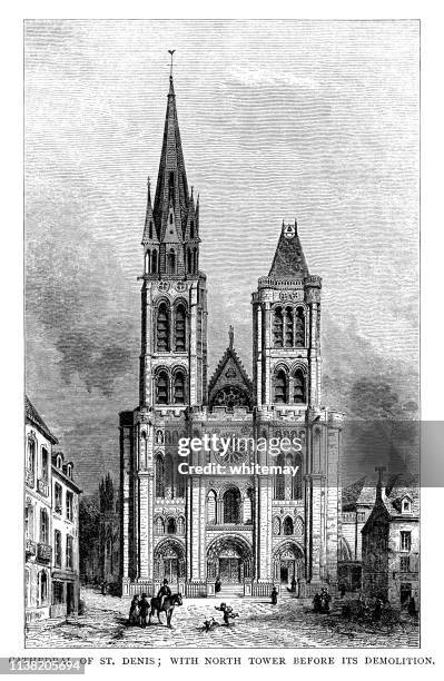 basilica of saint denis, paris, with the north tower before its demolition - basilica stock illustrations