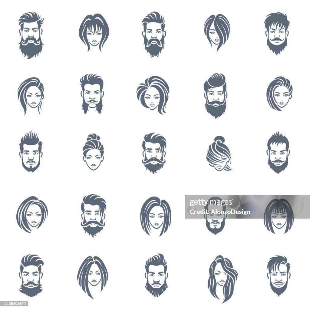 Men And Women Hairstyle Icon Set High-Res Vector Graphic - Getty Images
