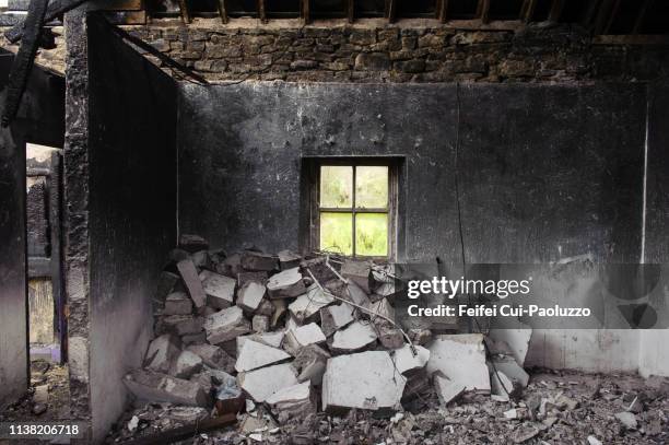 the conflagration, house after fire at ballycastle, county mayo, ireland - apartment fire stock pictures, royalty-free photos & images