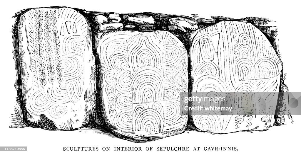 Decorated slabs in the Gavrinis passage tomb, France