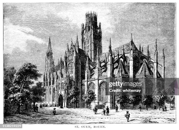 ilustraciones, imágenes clip art, dibujos animados e iconos de stock de iglesia de la abadía de saint-ouen en rouen, francia - abadía