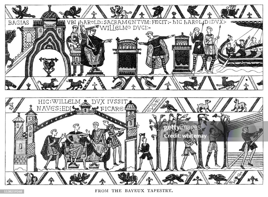 Scenes from the Bayeux Tapestry - Victorian engraving