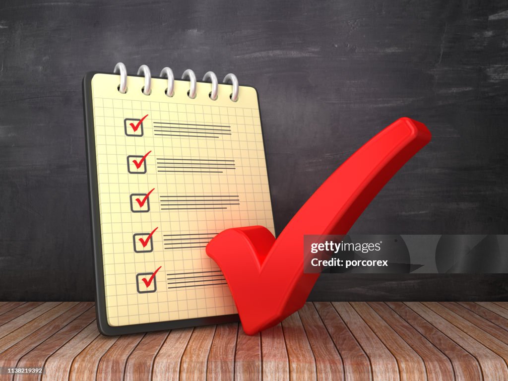 Check List Note Pad With Check Mark On Chalkboard Background 3d ...