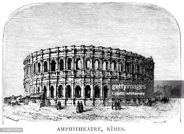 the arena of nîmes, southern france - nimes stock illustrations