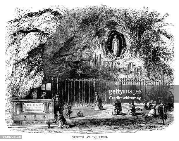 the grotto of of our lady of lourdes, france - our lady of lourdes stock illustrations
