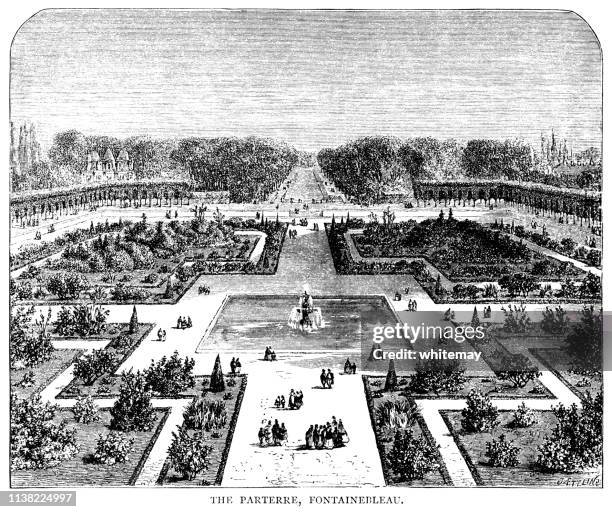 the parterre at fontainebleau palace, france - tours france stock illustrations
