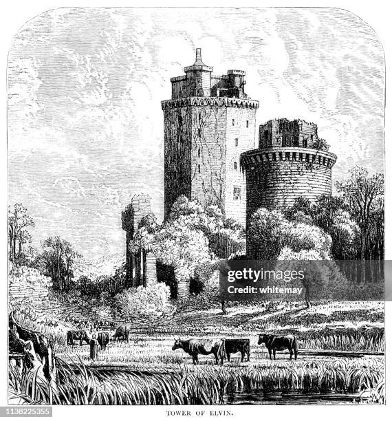 tours d'elven (château de largoët), brittany, france - famous pixies stock illustrations