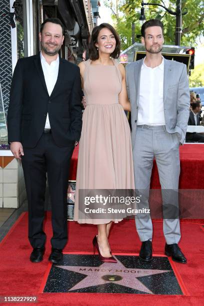 Dan Fogelman, Mandy Moore, and Shane West attend a ceremony honoring Mandy Moore with a star on the Hollywood Walk Of Fame on March 25, 2019 in...