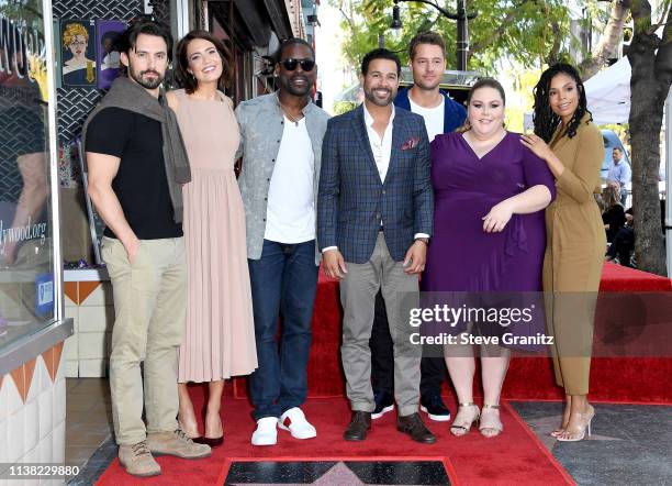 Milo Ventimiglia, Mandy Moore, Sterling K. Brown, Jon Huertas, Justin Hartley, Chrissy Metz, and Susan Kelechi Watson attend a ceremony honoring...